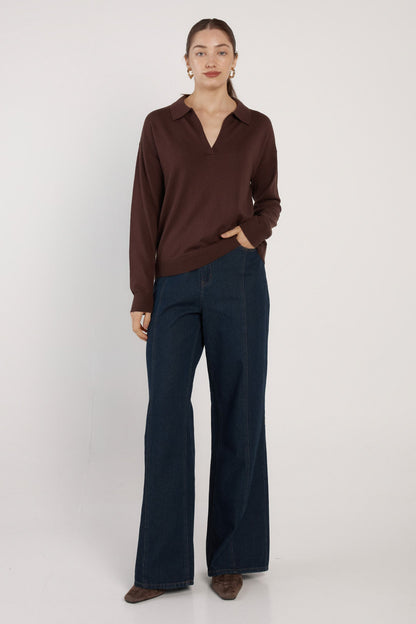Fate +Becker Soleni polo  knit chocolate brown