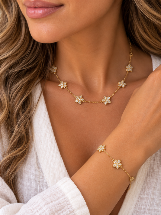 Flying Saucers sparkling blossom necklace and bracelet set waterproof