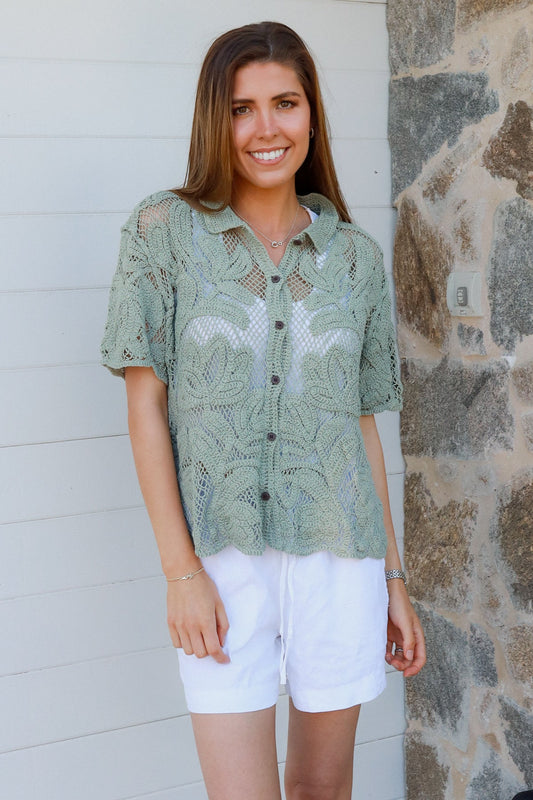 Sage green crotchet shirt one size