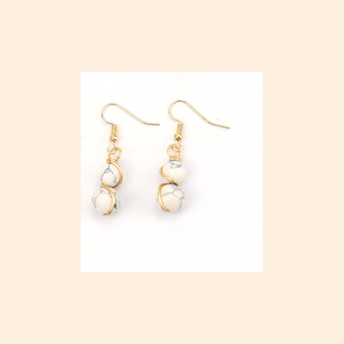 Flying Saucers gold and  white turquoise crystal Earrings