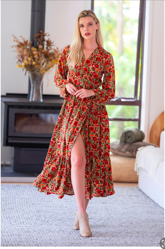 Flora frill wrap dress