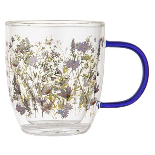 Wild flowers indigo d walled glass mug