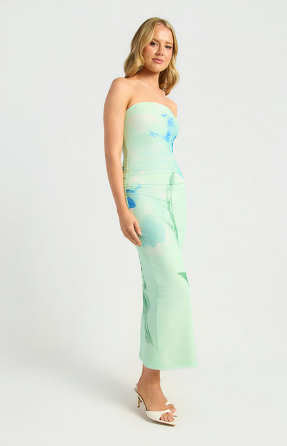 Water colour  floral strapless dress