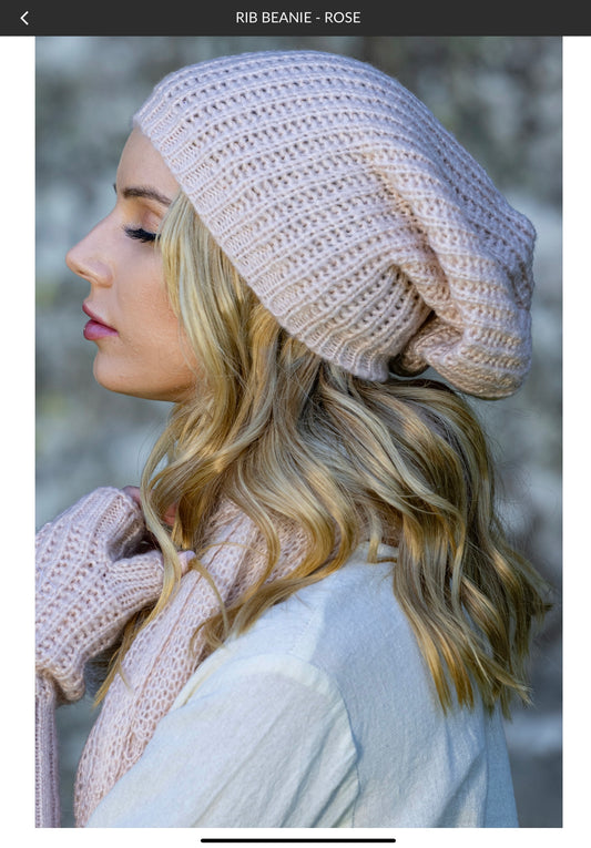 Boho rib beanie one size  Rose