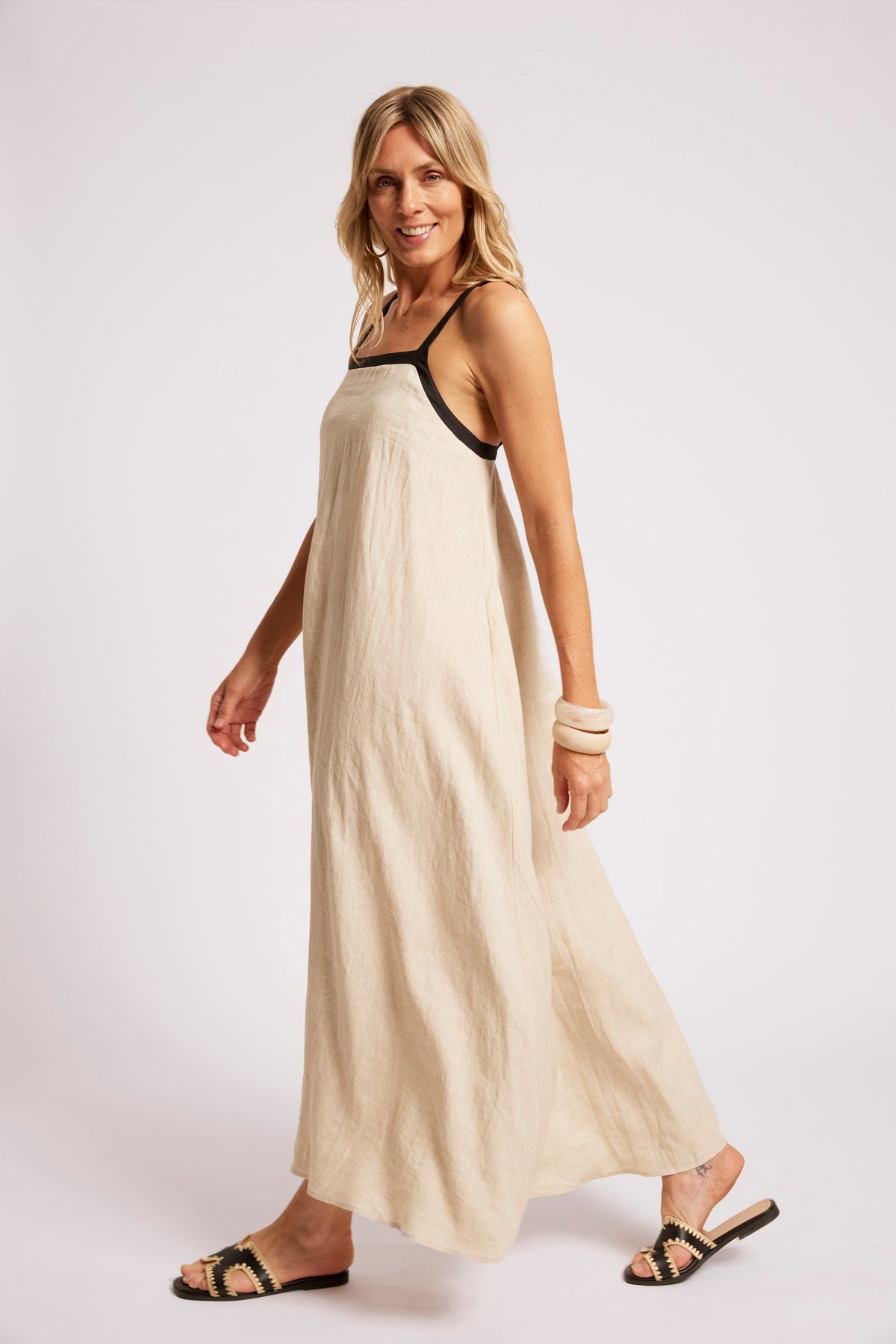 Eb +Ive linen Maris tank maxi dress Tusk /black