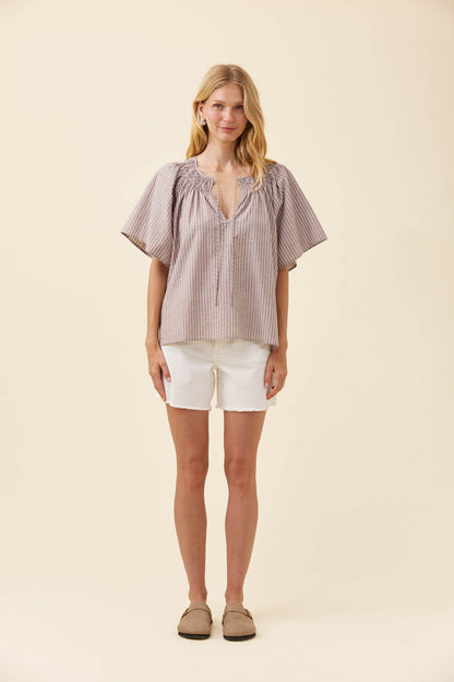 Isle of mine Lyndell shirred top taupe