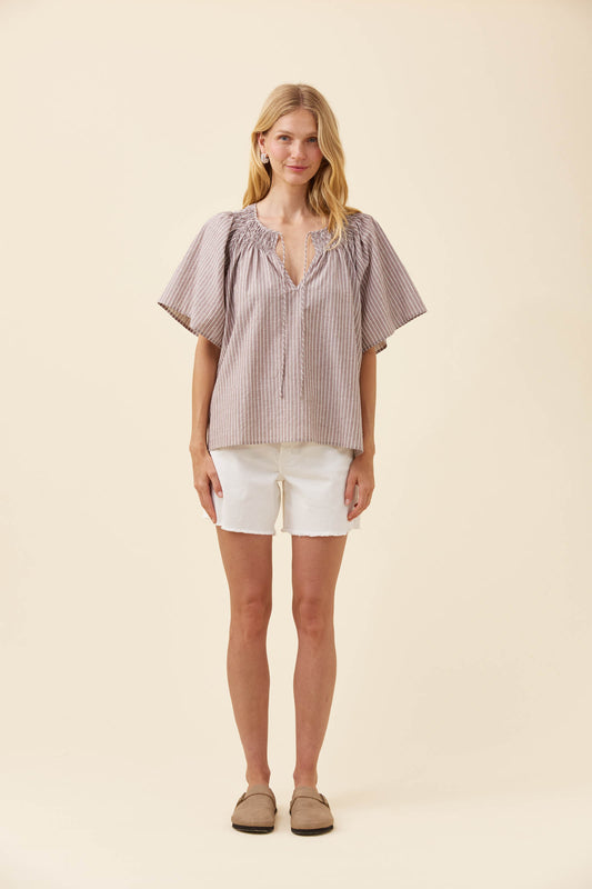 Isle of mine Lyndell shirred top taupe