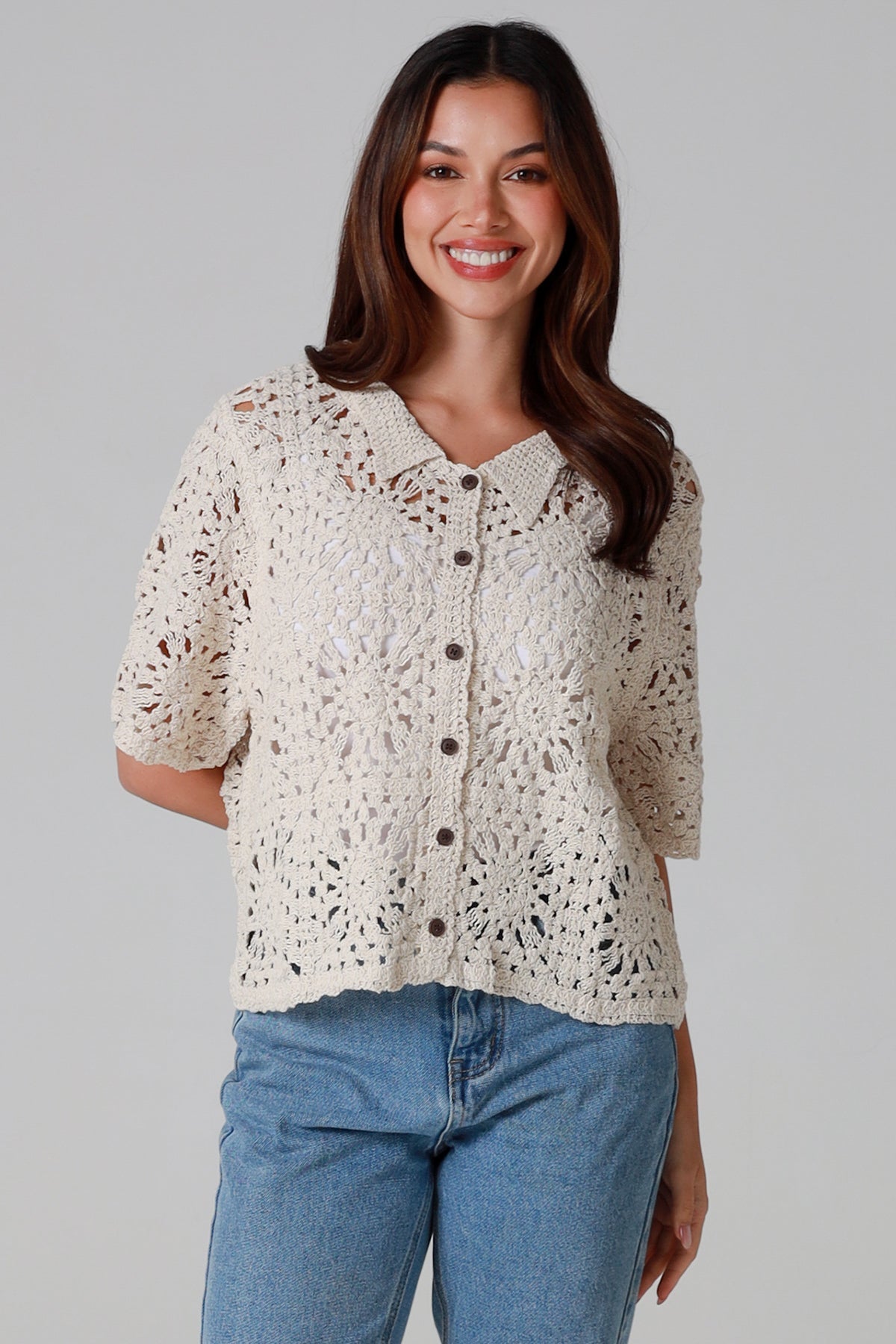 Cotton button shirt bone one size