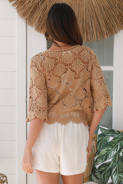 Brown tie front top one size
