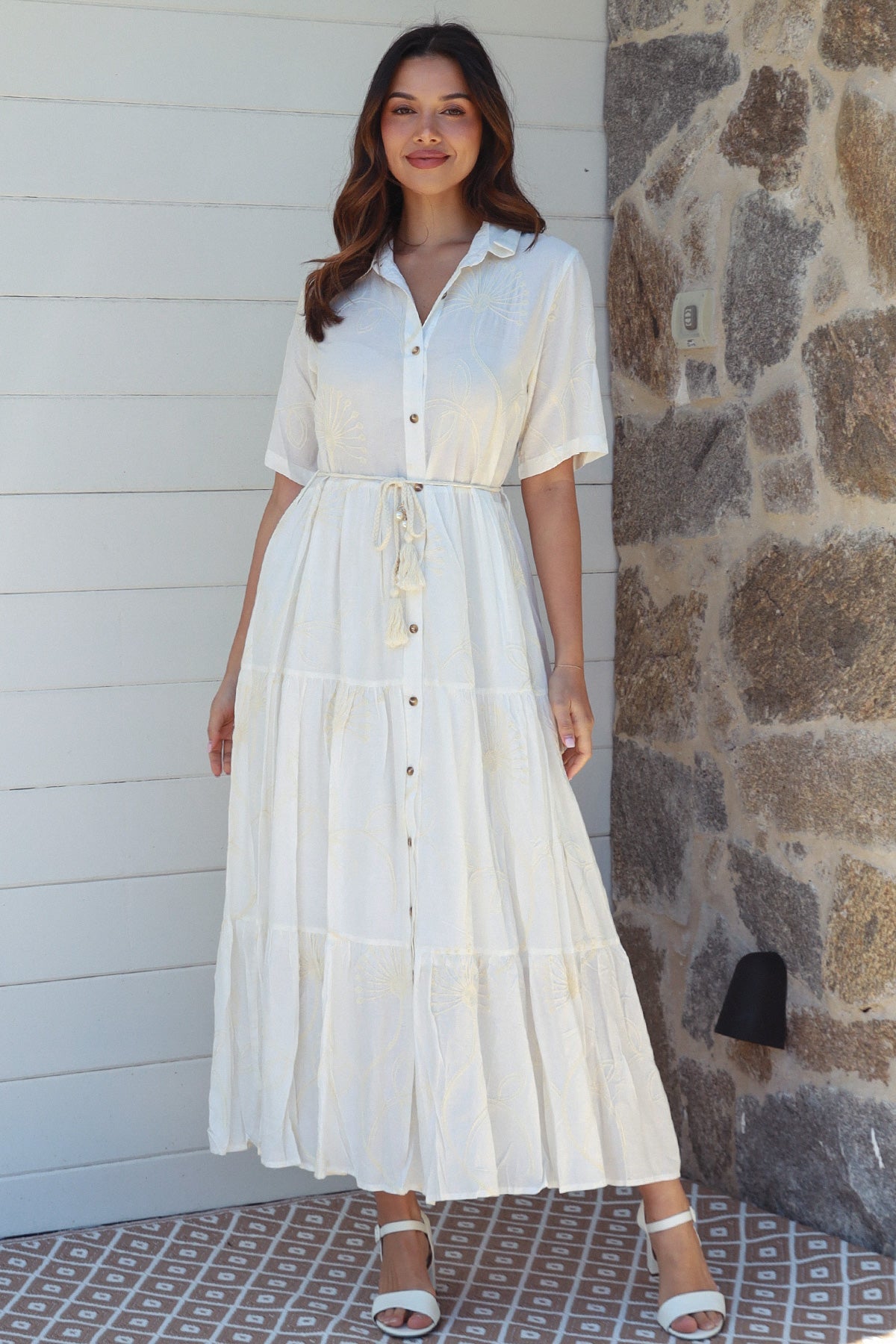 Button maxi dress white