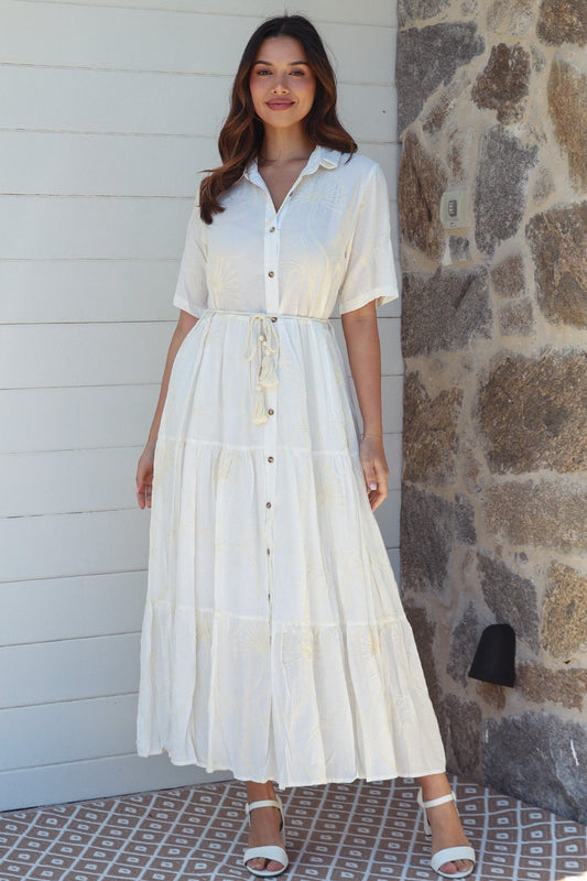 Button maxi dress white