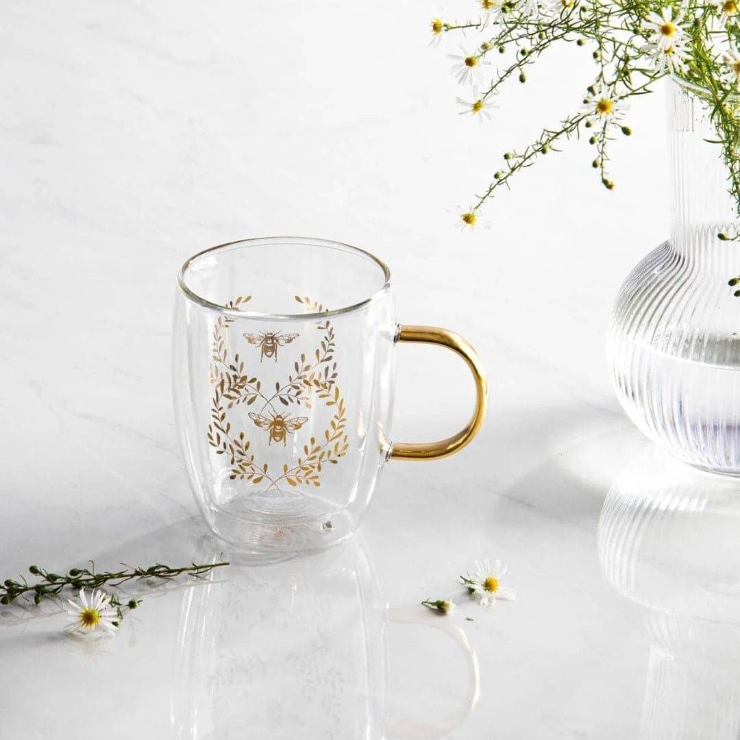 Ashdene Elegant Bee Double Walled Glass Mug