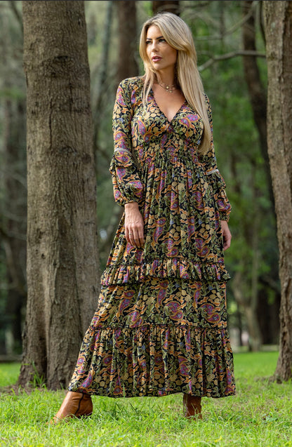 Boho silk mixPaisley maxi Dress