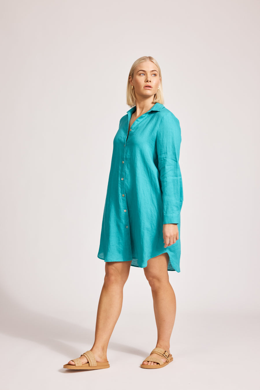 Eb + I’ve Mirama shirt dress linen lagoon