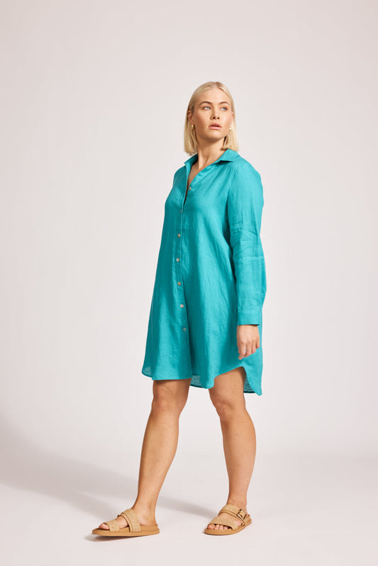 Eb + I’ve Mirama shirt dress linen lagoon