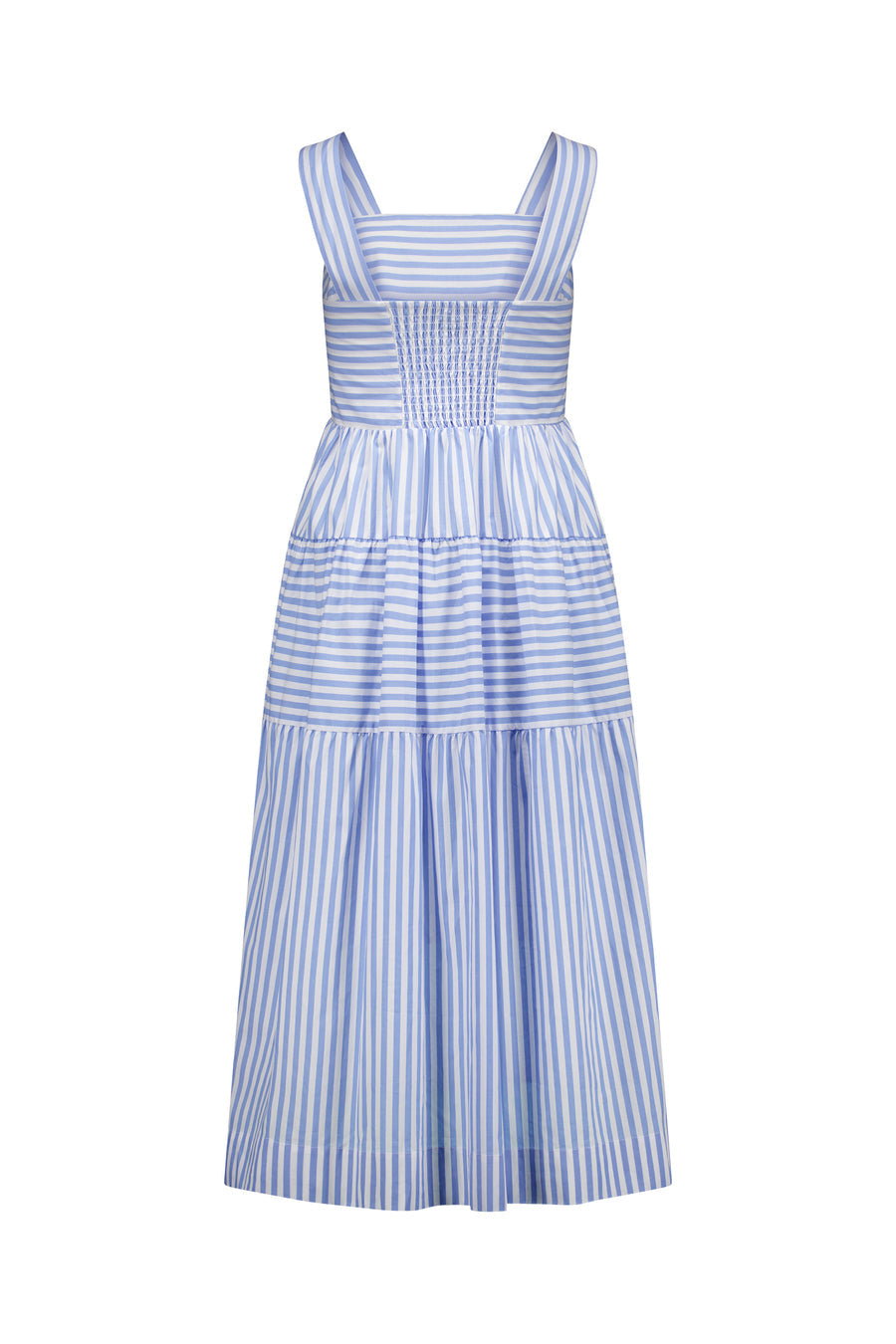 Vassalli blue stripe sleeveless tiered dress with wide straps