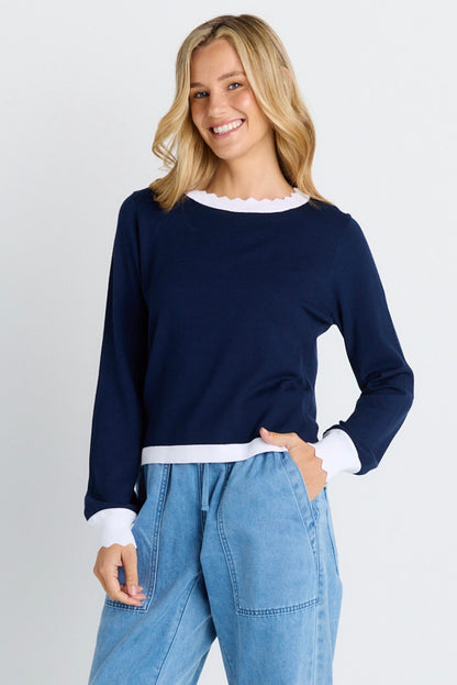 BettyBasics Scallopknit sweater plain blue