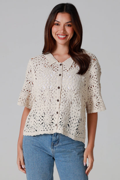 Cotton button shirt bone one size