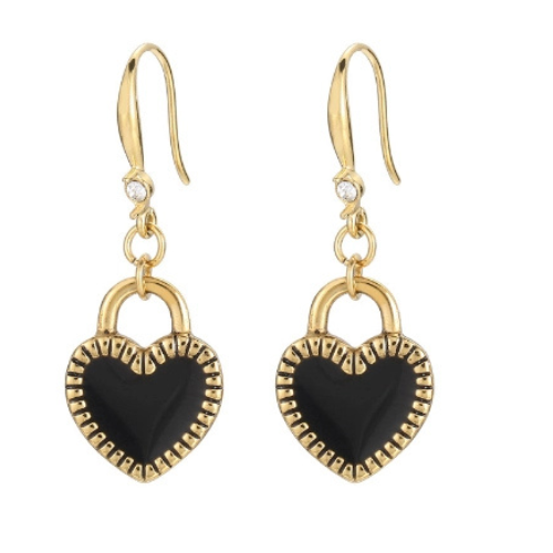 Flying Saucers gold / black heart earrings