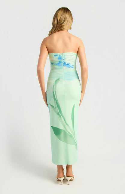 Water colour  floral strapless dress