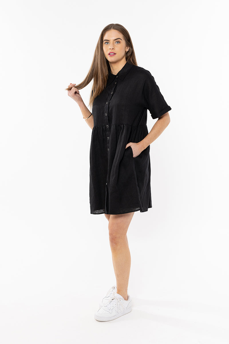 Seeking Lola Easy Breezy dress black linen