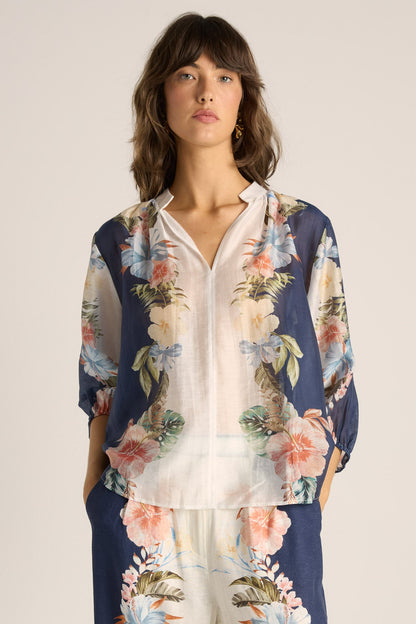 Fate &Becker Solarasplit neck blouse Navy