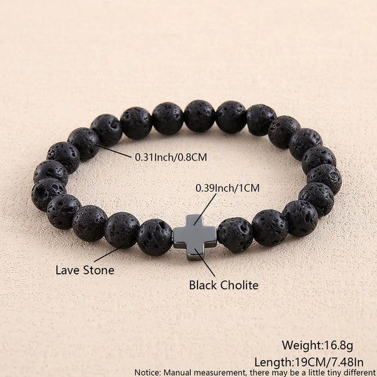 (Forge man Casual Commute Cross volcanic rock  Bracelets beads