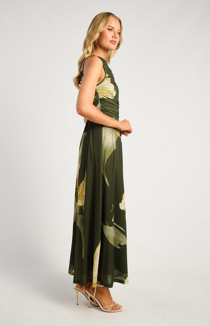 Ruched floral print Jesey dress