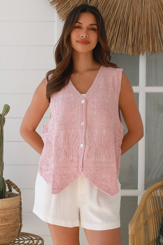 Pink crochet  cotton vest one size