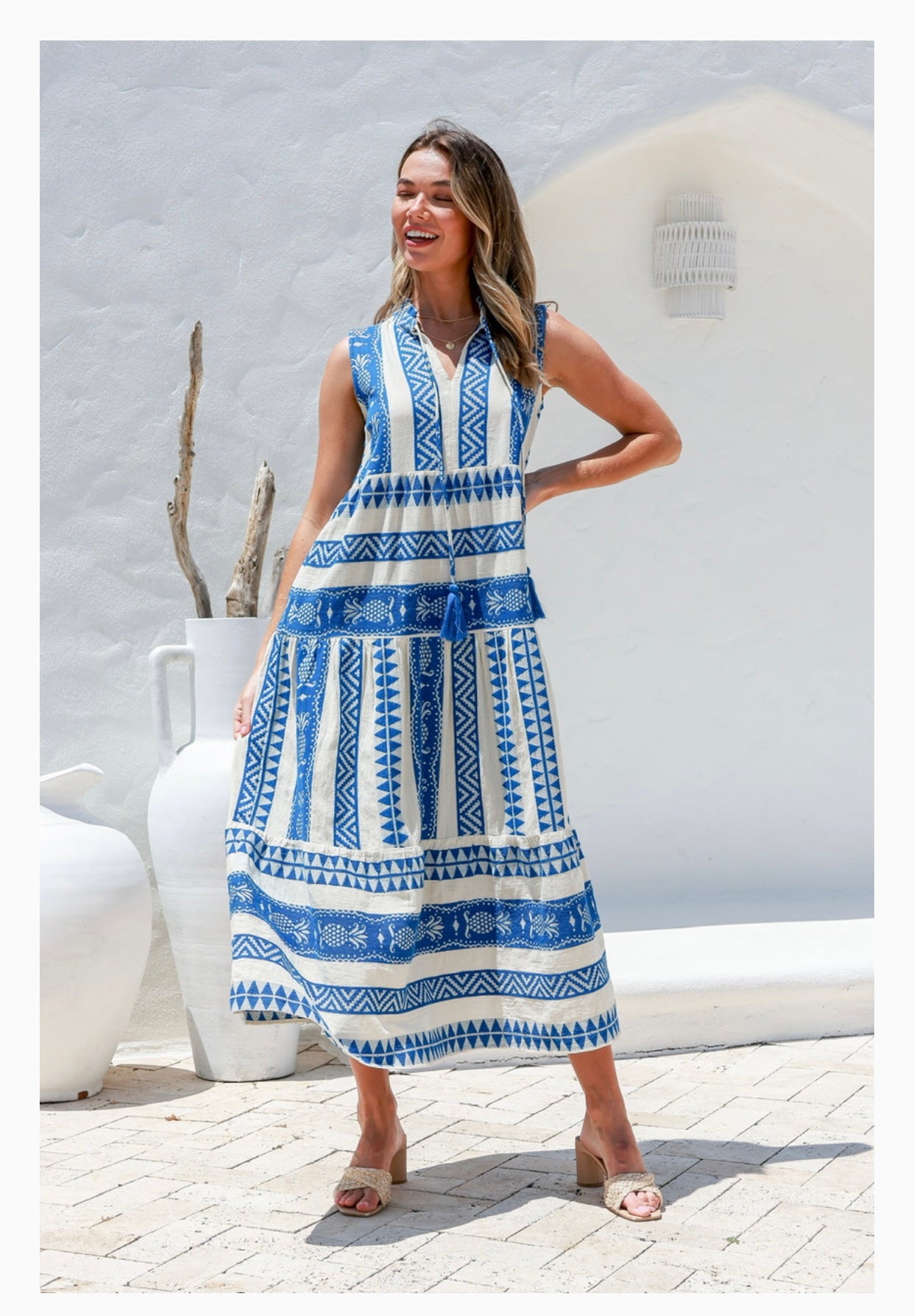 MIDI Mediterranean dress blue/white