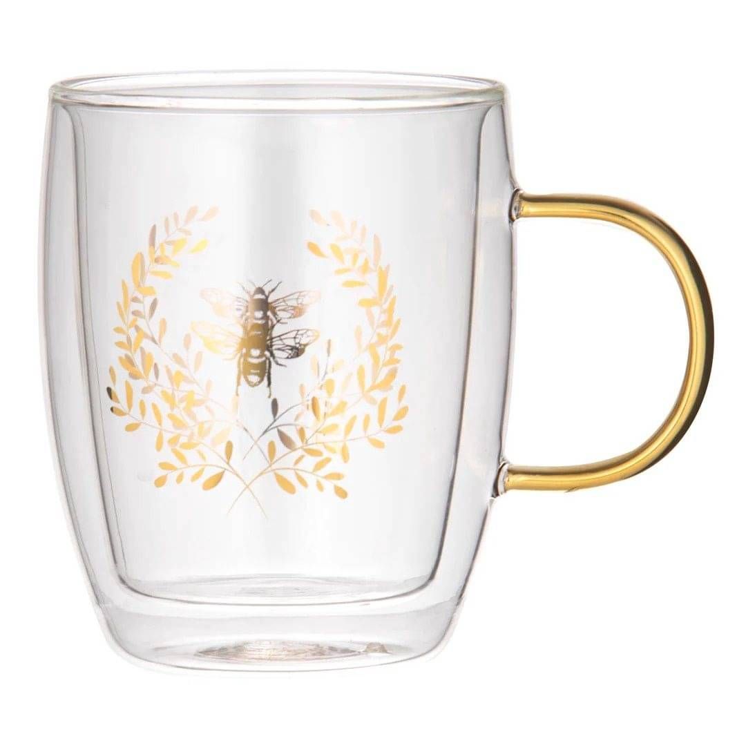 Ashdene Elegant Bee Double Walled Glass Mug