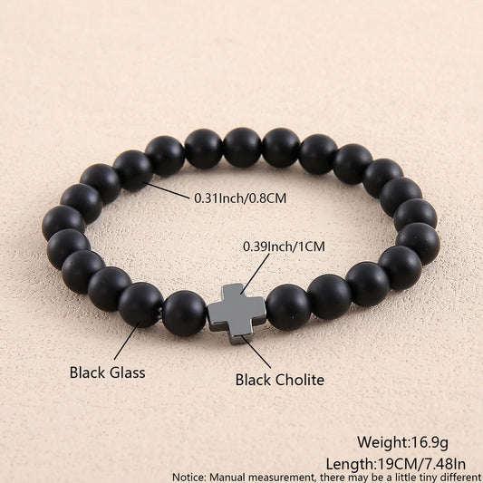 Forge man Casual Commute Cross Natural Stone Bracelets frosted black  beads