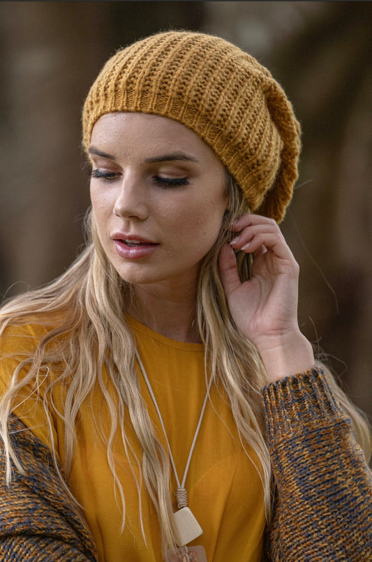 Boho rib beanie one size  Mustard