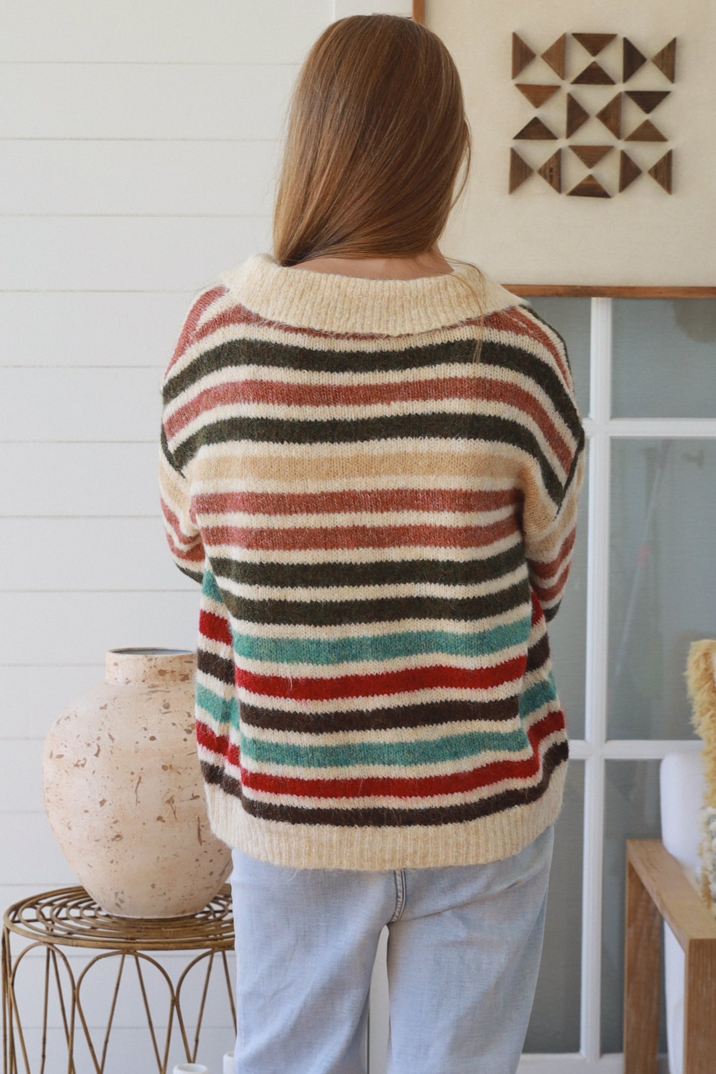 Rainbow striped knit earth tone