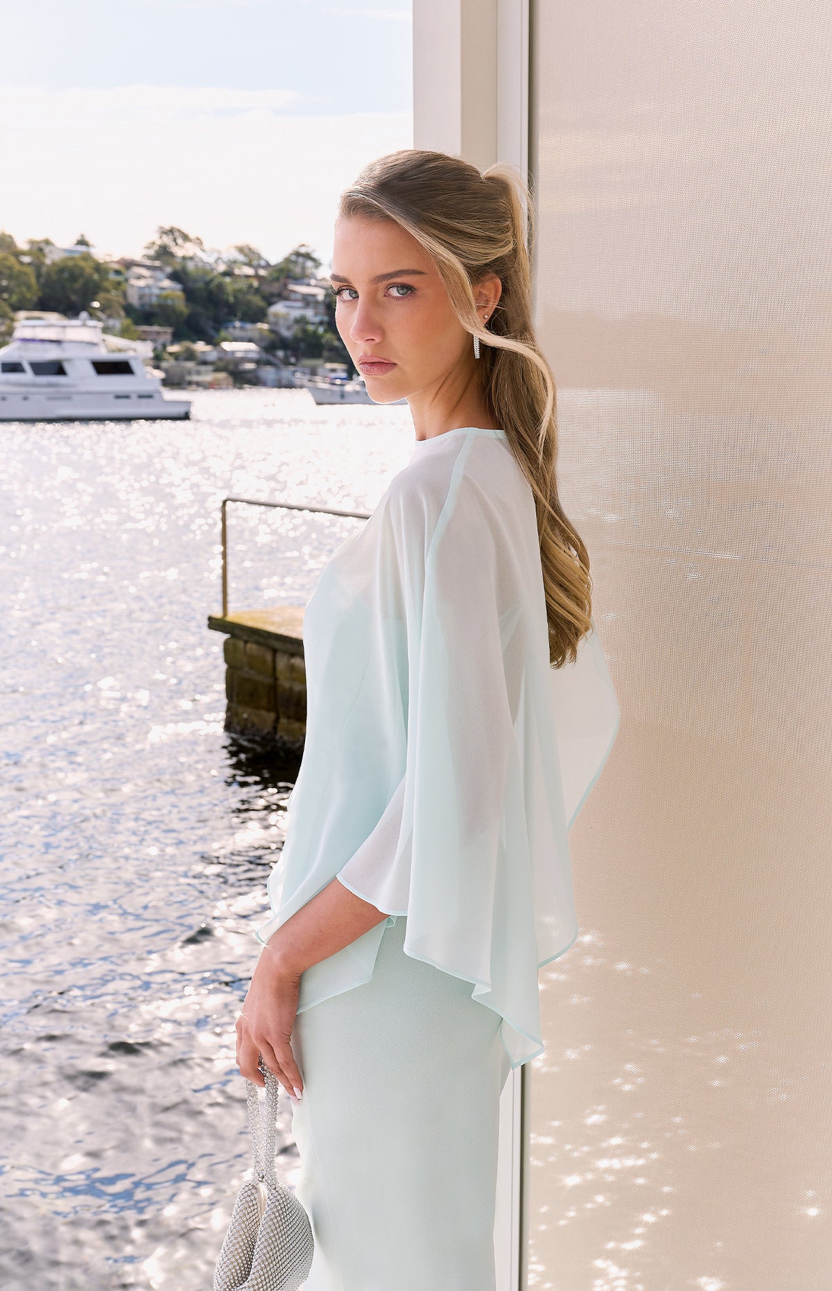 Mint cape midi dress pre order