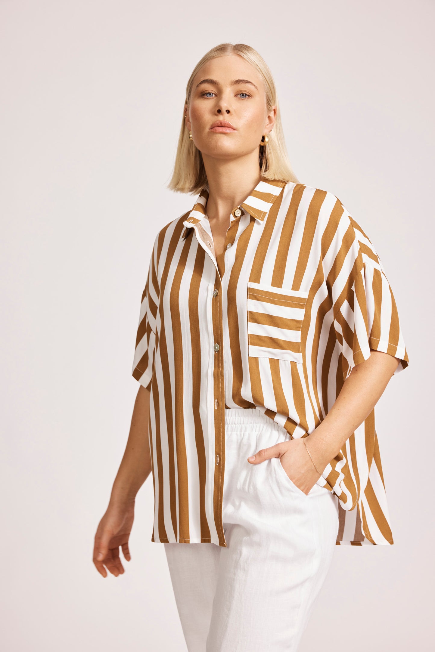 Eb &Ive Treville striped shirt one size camel