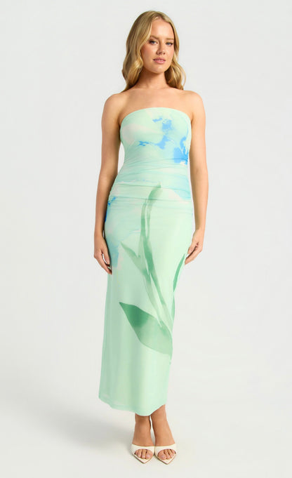 Water colour  floral strapless dress