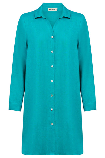 Eb + I’ve Mirama shirt dress linen lagoon