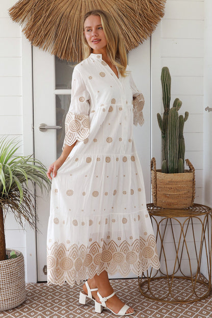White and sand embrace cotton maxi dress