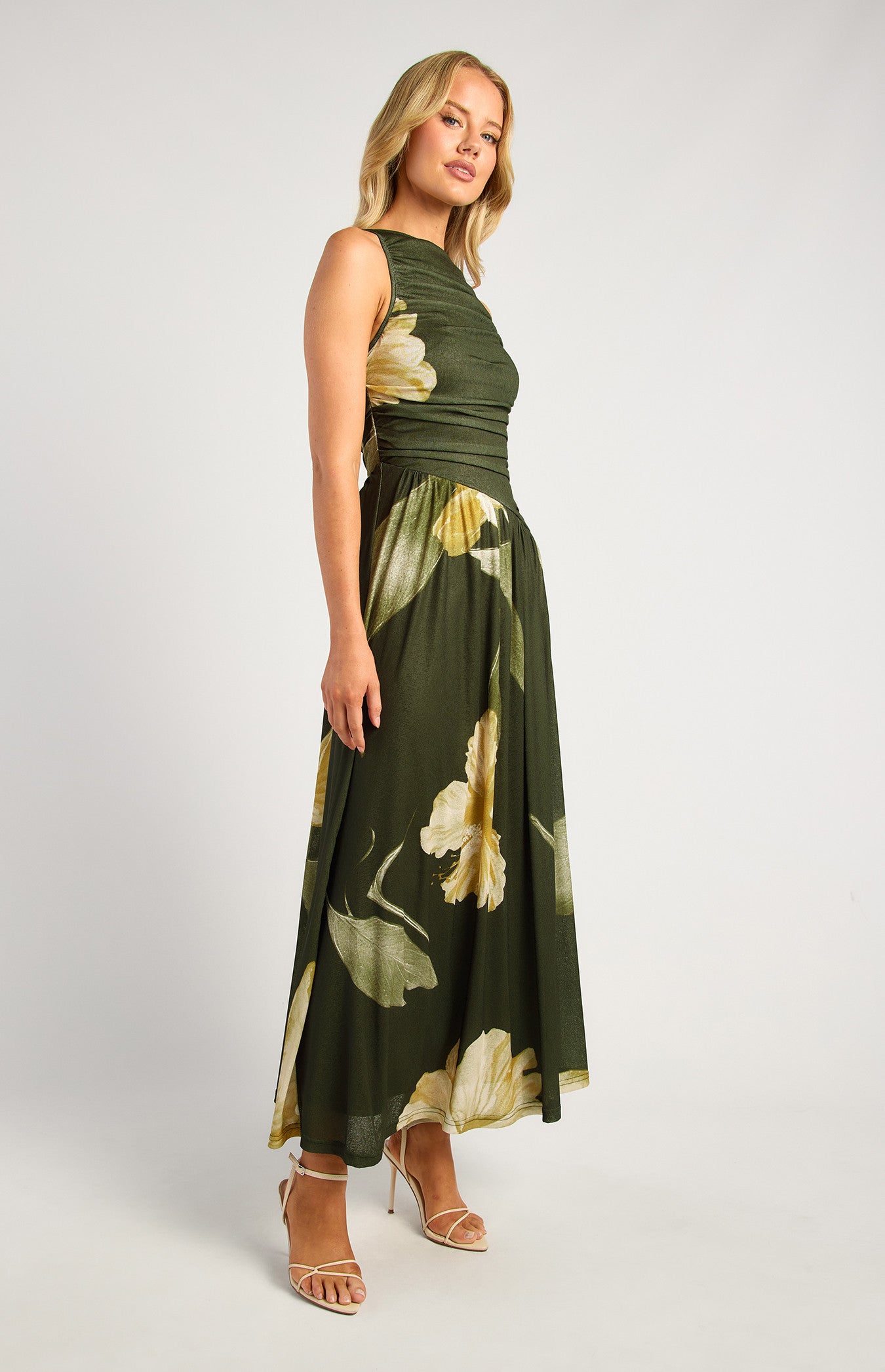 Ruched floral print Jesey dress