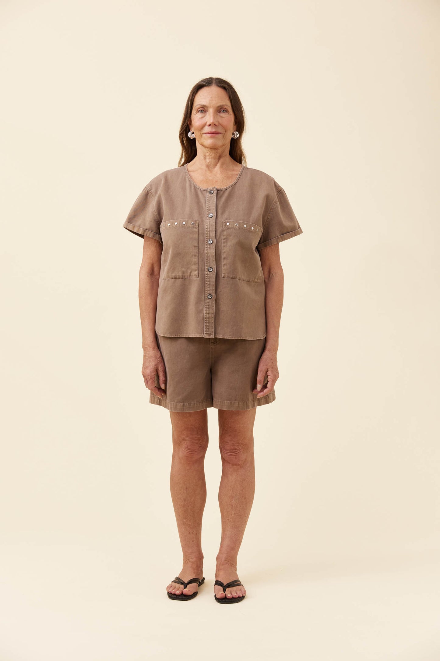 Isleof Mine Preston buttoned top Taupe