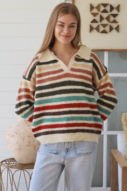 Rainbow striped knit earth tone