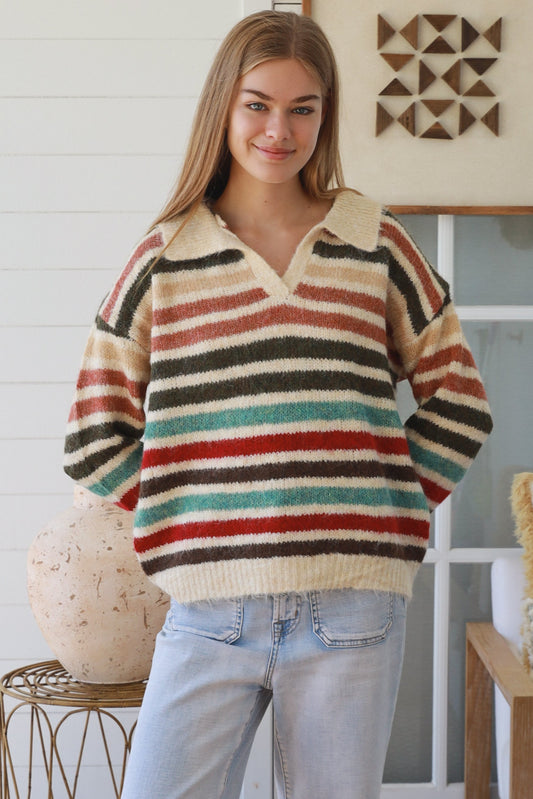Rainbow striped knit earth tone