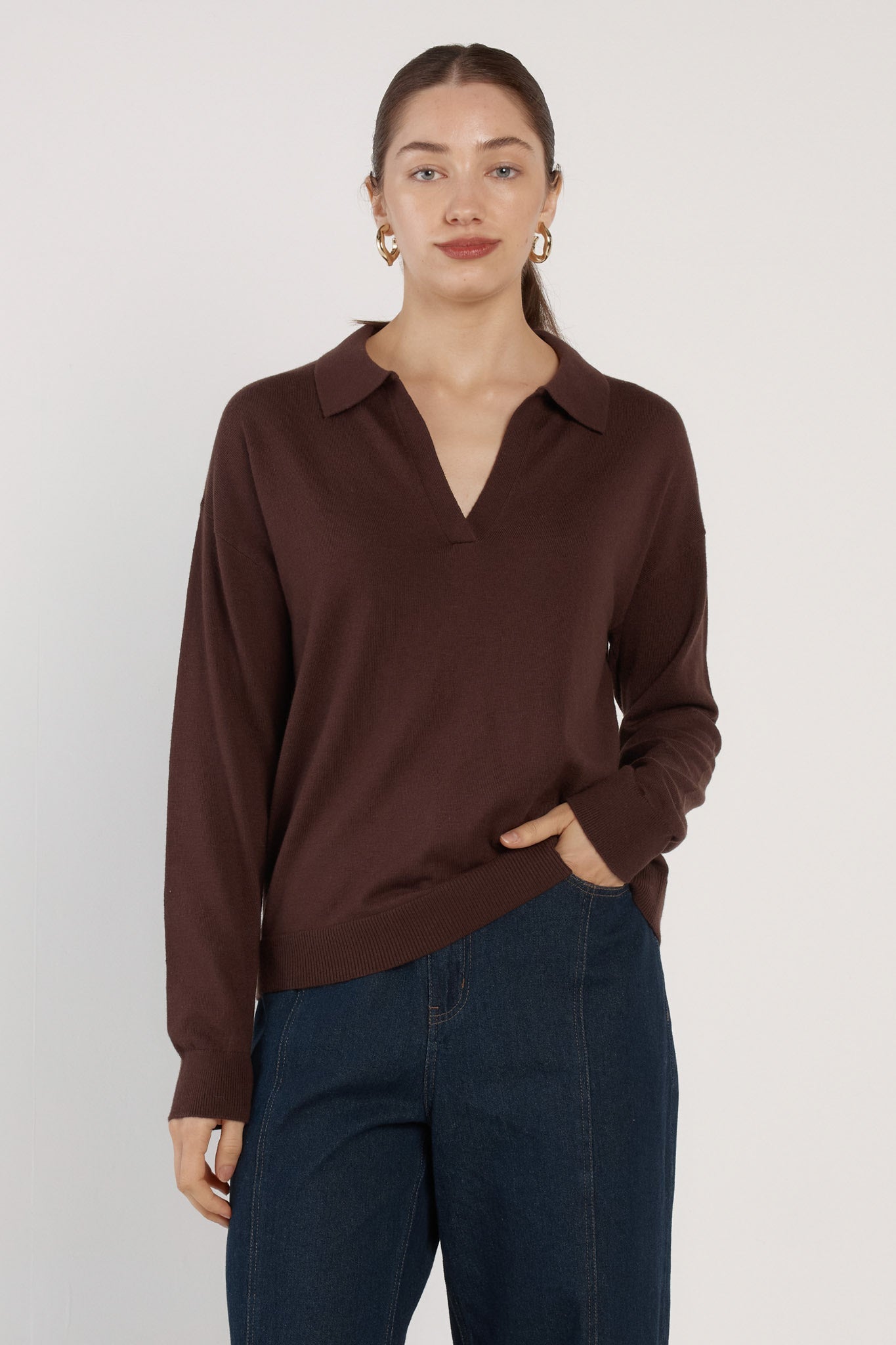 Fate +Becker Soleni polo  knit chocolate brown