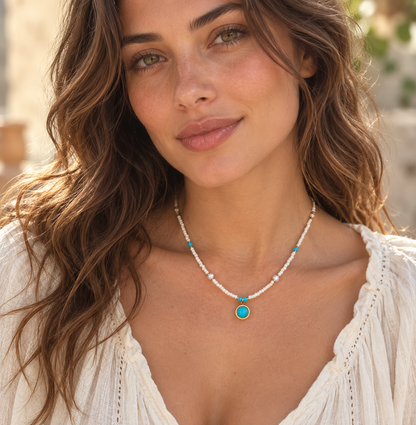 Flying Saucers Bohemian Titanium Steel Natural Stone Beaded Necklace