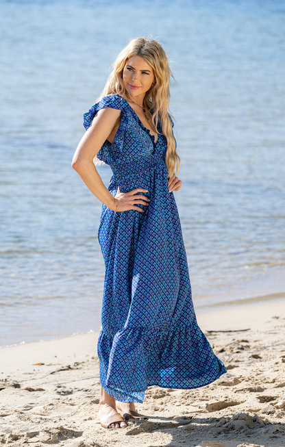 🌊 PIRRIN Open Back Maxi Dress – Silk Mix