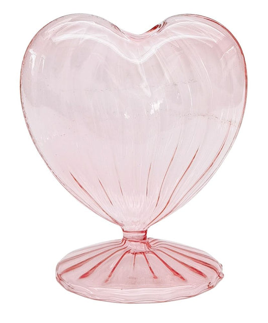 Glass hear  bud vase pink