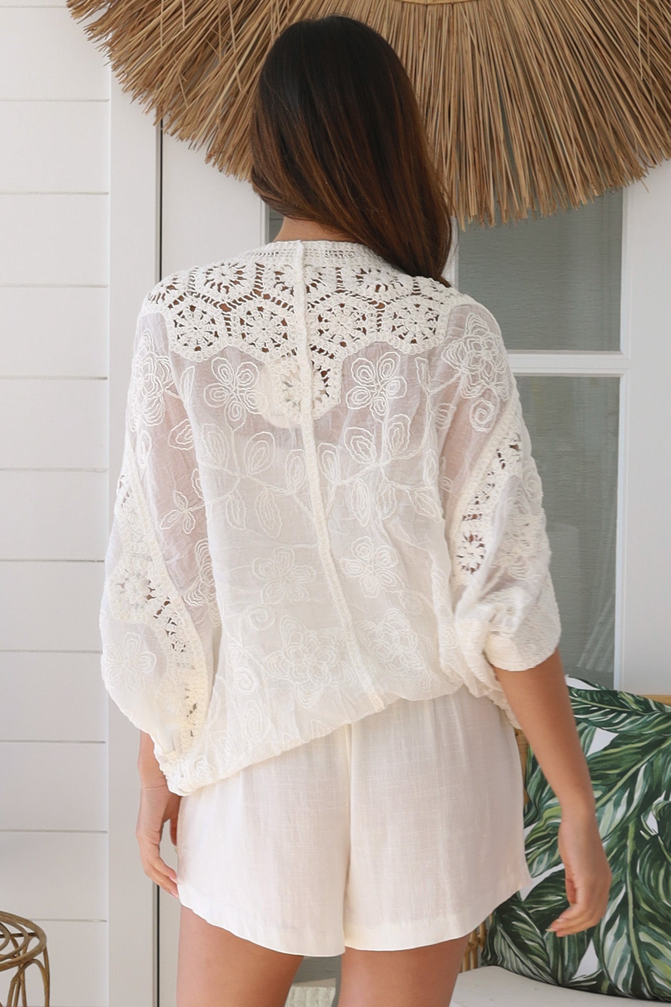 White cotton crochet top one size