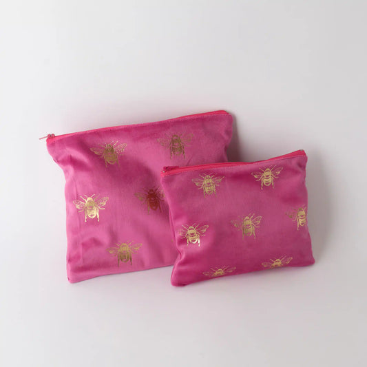 Velvet  Bee toilet  bag set /2 pink gold