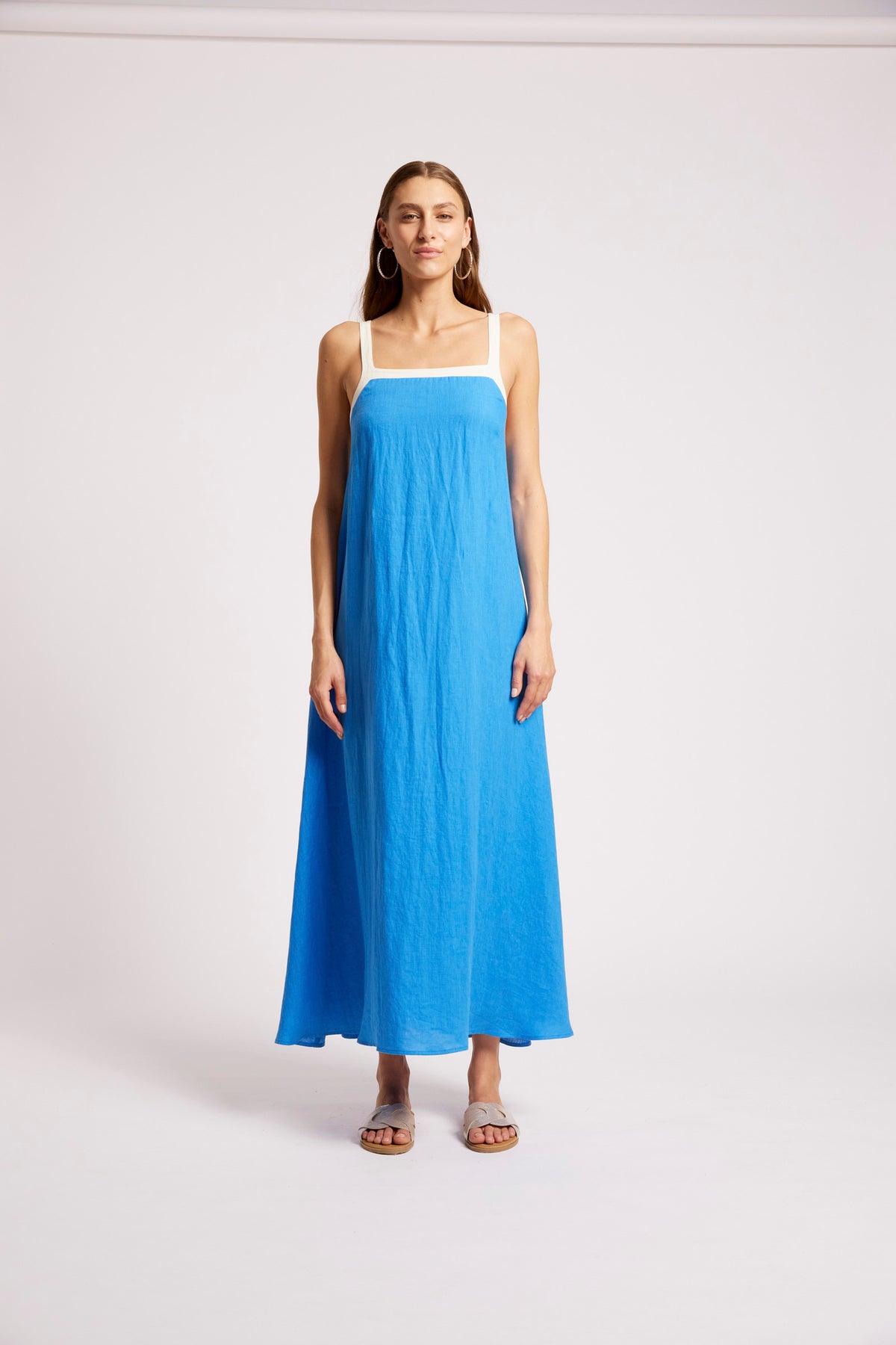 Eb +Ive linen Maris tank maxi dress marine /white
